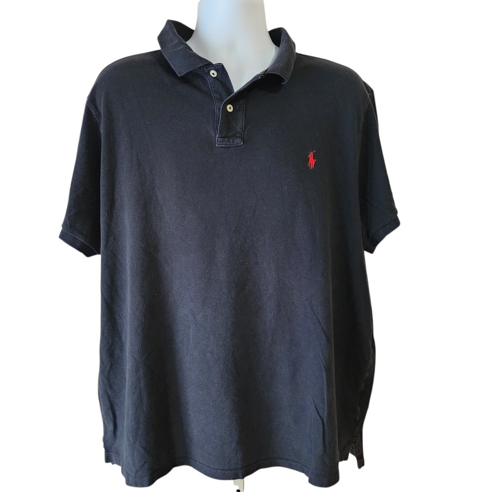 Polo Ralph Lauren Black Custom Slim Fit Polo Shirt Men's 2XL Red Pony Cotton